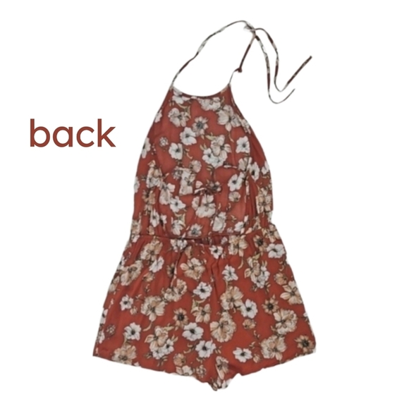 Floral Retro Romper in Rust Orange Red - Picture 2 of 6